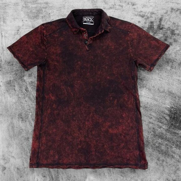Buckle Black SIZE XL Long Red/Black Drenched Distressed Biker Cotton Polo Shirt - Picture 1 of 5
